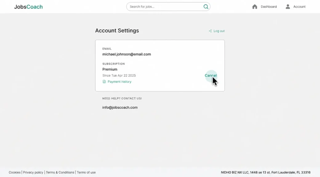 How to unsuscribe from JobsCoach: cancel button