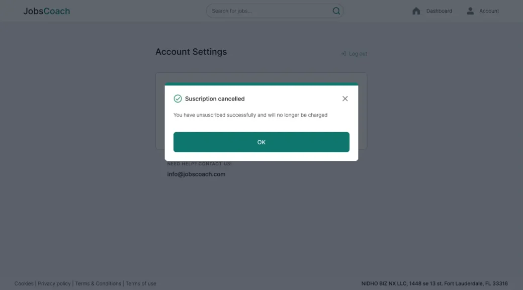 How to unsuscribe from JobsCoach: subscription cancelled